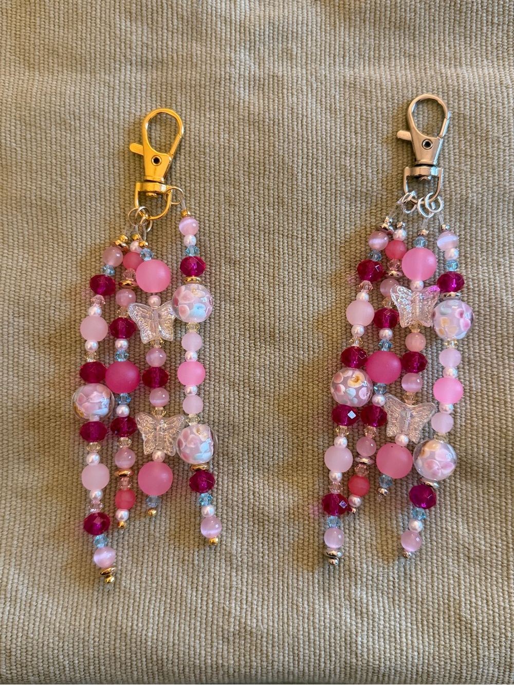 Handmade Pink Beaded Butterfly Keychain/Bag Charm